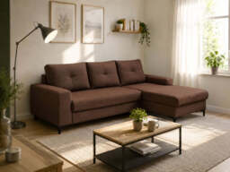 Corner Sofa Bed Avra - Brown 252cm Right - thumbnail 1