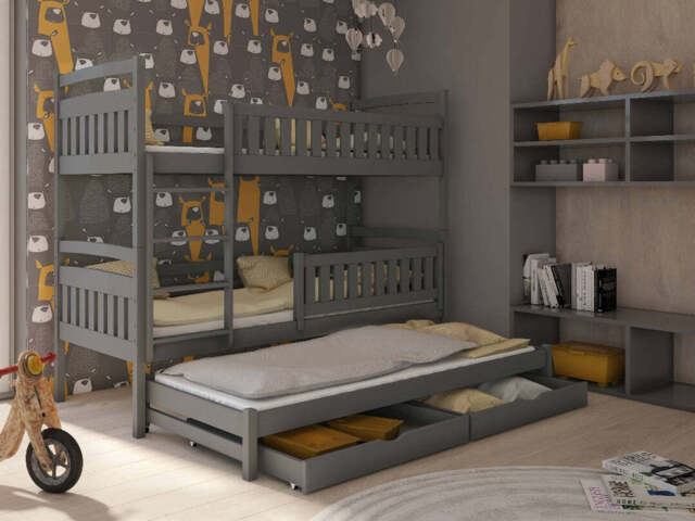 Blanka Bunk Bed with Trundle and Storage - Graphite Without Mattresses - image 1