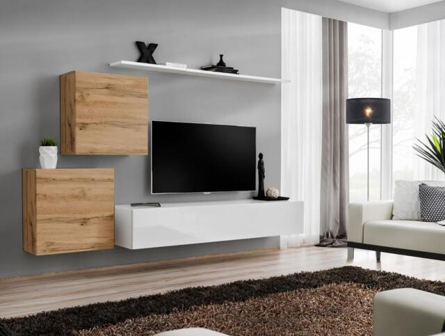 "Switch V Entertainment Unit For TVs Up To 75"" - White 250cm Oak Wotan" - image 1