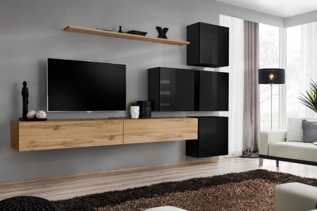"Switch IX Entertainment Unit For TVs Up To 75"" - Oak Wotan 300cm Black" - image 1