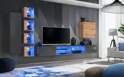 "Switch XXVI Wall Entertainment Unit For TVs Up To 75"" - Graphite 320cm Oak Wotan"