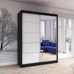 Vista 05 Mirrored Sliding Door Wardrobe 150cm - Oak Sonoma Black Matt 150cm - thumbnail 3