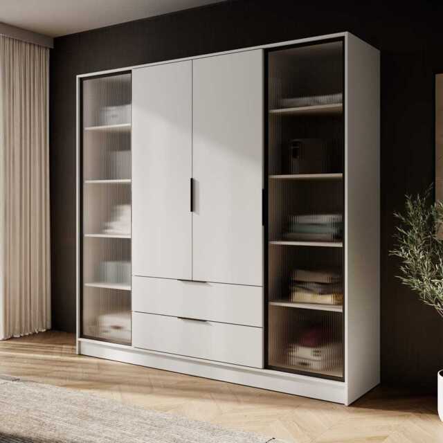 Kelly Hinged Door Wardrobe 206cm [Glass] - Cashmere 206cm - image 1