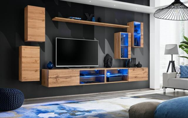 "Switch XXV Wall Entertainment Unit For TVs Up To 75"" - Oak Wotan 280cm Oak Wotan" - image 1