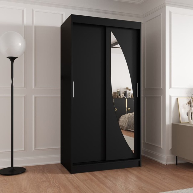 Milo Sliding Door Wardrobe 100cm - Black 100cm - image 1