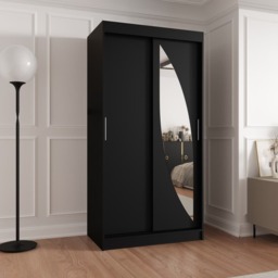Milo Sliding Door Wardrobe 100cm - Black 100cm - thumbnail 1