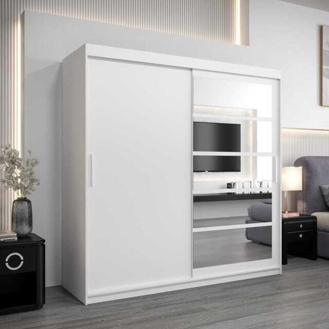 Roma I Sliding Door Wardrobe 200cm - White 200cm - image 1