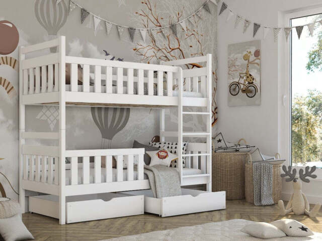 Wooden Bunk Bed Monika with Storage - White Matt Foam/Bonnell Mattresses - image 1