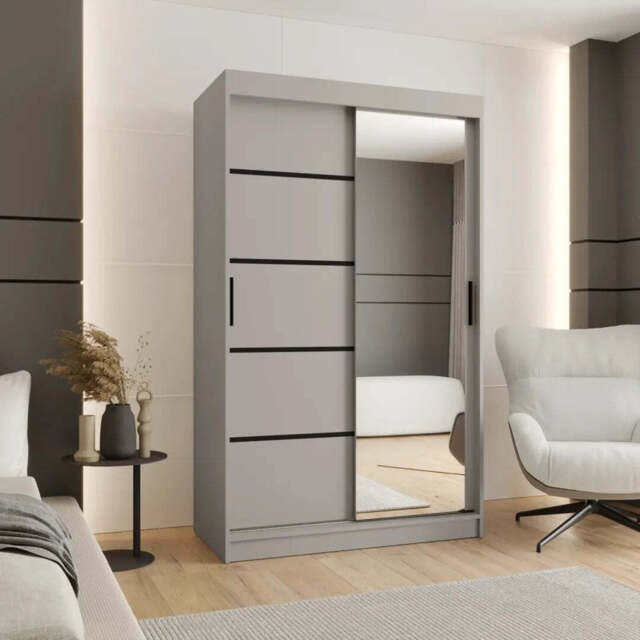 Rubino V2 Sliding Door Wardrobe 120cm - Cashmere 120cm - image 1