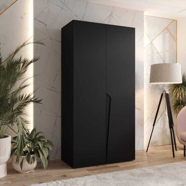 Piano I Hinged Door Wardrobe 100cm - Black 100cm - image 1