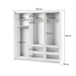 Maxi MX-05 Sliding Door Wardrobe 220cm - White 220cm - thumbnail 4