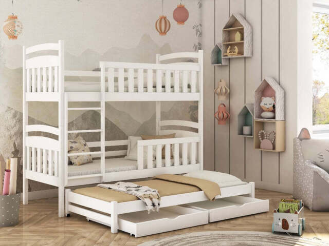 Viki Bunk Bed with Trundle and Storage - White Matt Foam/Bonnell Mattresses - image 1