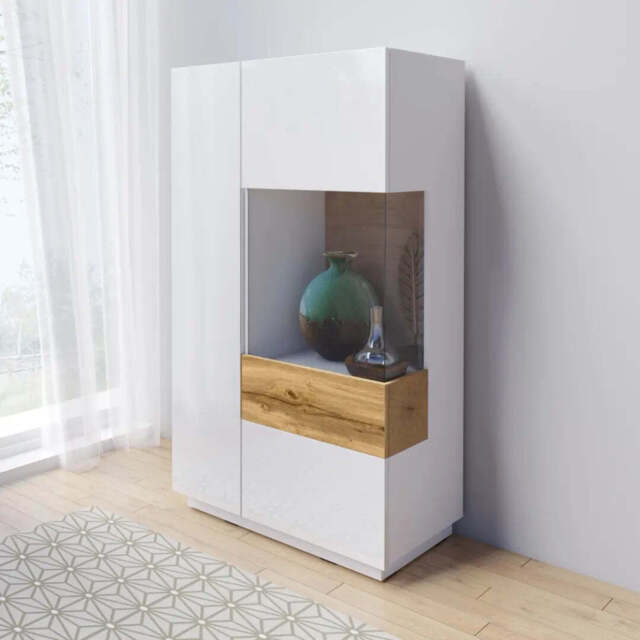 Silke 44 Display Cabinet 80cm [Right] - White Gloss / Wotan Oak 80cm - image 1