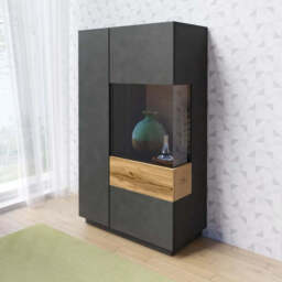 Silke 44 Display Cabinet 80cm [Right] - White Gloss / Wotan Oak 80cm - thumbnail 2