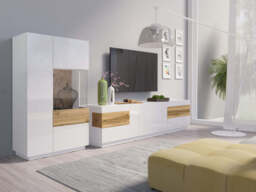 Silke 44 Display Cabinet 80cm [Right] - White Gloss / Wotan Oak 80cm - thumbnail 7