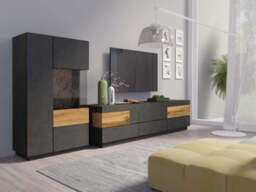 Silke 44 Display Cabinet 80cm [Right] - White Gloss / Wotan Oak 80cm - thumbnail 5