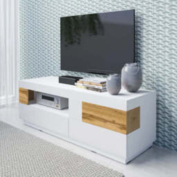 Silke 41 TV Cabinet 160cm - White Gloss / Wotan Oak 160cm - thumbnail 1
