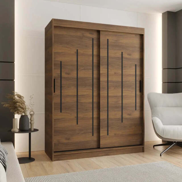Rubino Y Sliding Door Wardrobe 150cm - Oak Walnut 150cm - image 1