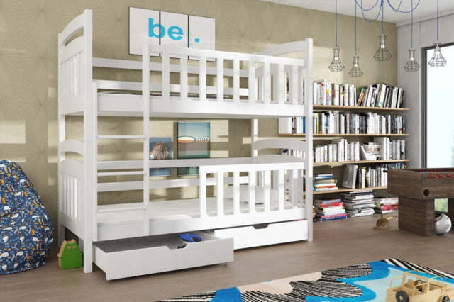Wooden Bunk Bed Sebus with Storage - White Matt Without Mattresses - image 1