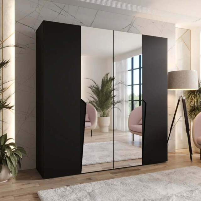 Piano II Hinged Door Wardrobe 200cm - Black 200cm - image 1