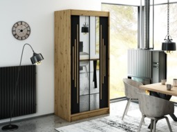 Leto Y1 Sliding Door Wardrobe 100cm - Black 100cm - thumbnail 2