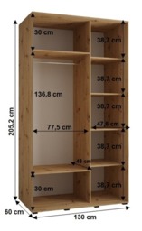 Cannes IV Sliding Door Wardrobe 130cm - Oak Artisan 130cm - thumbnail 6