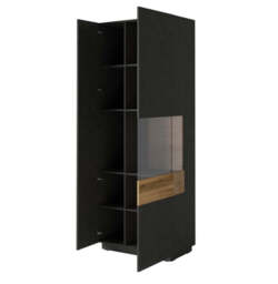 Silke 13 Tall Display Cabinet 80cm - White Gloss / Wotan Oak 80cm - thumbnail 4