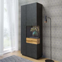 Silke 13 Tall Display Cabinet 80cm - White Gloss / Wotan Oak 80cm - thumbnail 2