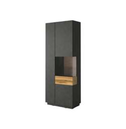 Silke 13 Tall Display Cabinet 80cm - White Gloss / Wotan Oak 80cm - thumbnail 3