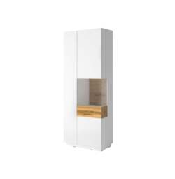 Silke 13 Tall Display Cabinet 80cm - White Gloss / Wotan Oak 80cm - thumbnail 6