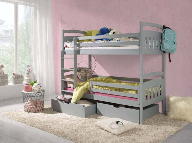 Wooden Bunk Bed Gabi with Storage - Grey Matt Foam Mattresses - image 1