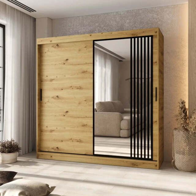 Asved Sliding Door Wardrobe 200cm - Oak Artisan 200cm - image 1