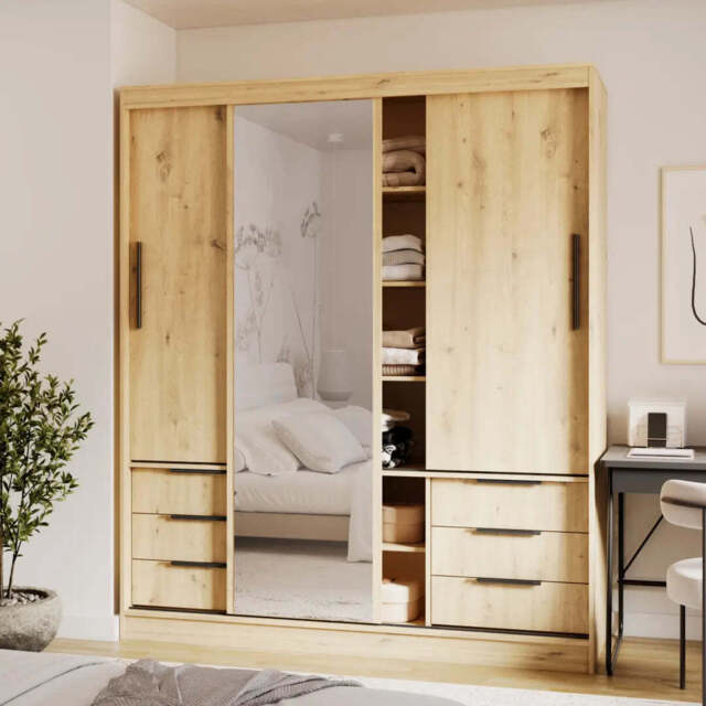 Vira Sliding Door Wardrobe 180cm - Oak Artisan 180cm - image 1