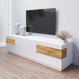 Silke 40 TV Cabinet 206cm - White Gloss / Wotan Oak 206cm - thumbnail 1