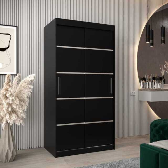 Verona 01 Sliding Door Wardrobe 100cm - Black 100cm - image 1