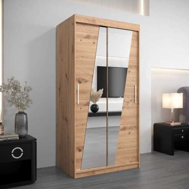 Rhomb Sliding Door Wardrobe 100cm - Oak Artisan 100cm - image 1