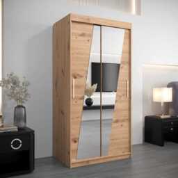 Rhomb Sliding Door Wardrobe 100cm - Oak Artisan 100cm - thumbnail 1