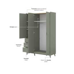 Scandi Hinged Door Wardrobe 144cm - Green 144cm - thumbnail 5