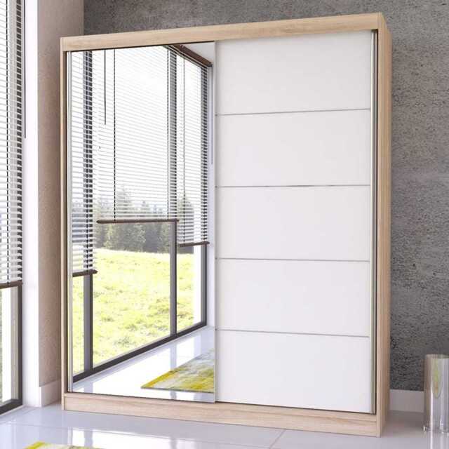 Bella 03 Sliding Door Wardrobe 183cm - Oak Sonoma White Matt 183cm - image 1