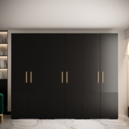 Manhattan III Hinged Door Wardrobe 300cm - Black 300cm - thumbnail 1