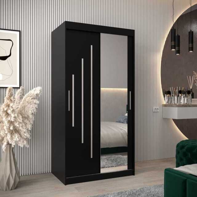York II Sliding Door Wardrobe 100cm - Black 100cm - image 1