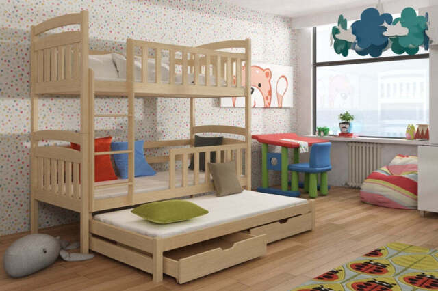 Viki Bunk Bed with Trundle and Storage - Pine Foam/Bonnell Mattresses - image 1
