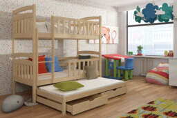 Viki Bunk Bed with Trundle and Storage - Pine Foam/Bonnell Mattresses