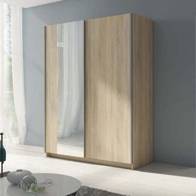 Gozo Sliding Door Mirrored Wardrobe - Oak Sonoma 150cm - image 1