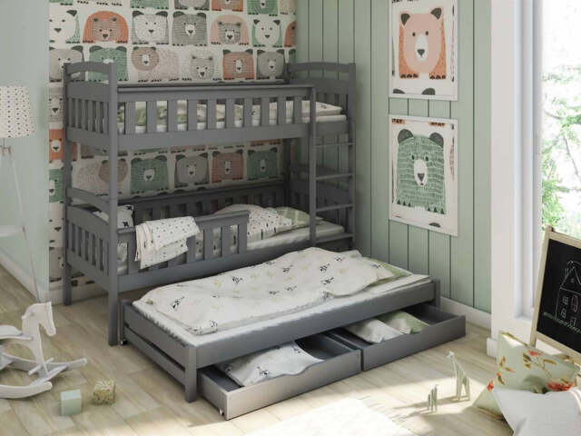 Wooden Bunk Bed Harriet with Trundle and Storage - Graphite Without Mattresses - image 1