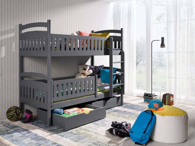 Wooden Bunk Bed Ignas with Storage - Graphite Without Mattresses - image 1