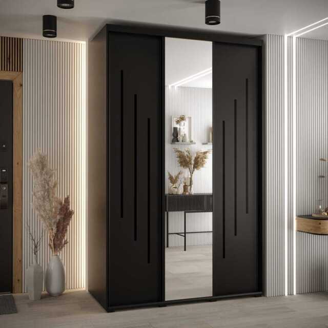 Cannes IX Sliding Door Wardrobe 160cm - Black 160cm - image 1
