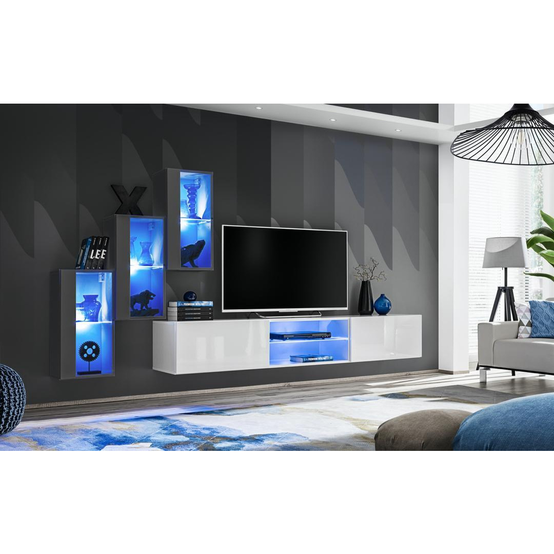 "Switch XXII Wall Entertainment Unit For TVs Up To 60"" - White 210cm Graphite" - image 1