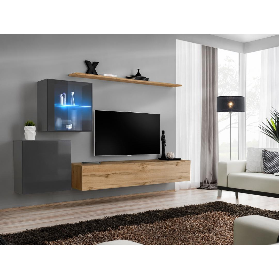 "Switch XV Entertainment Unit For TVs Up To 75"" - Oak Wotan 250cm Graphite" - image 1