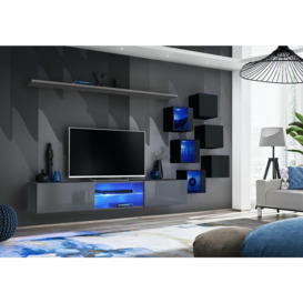 "Switch XXI Wall Entertainment Unit For TVs Up To 75"" - Graphite 240cm Black"